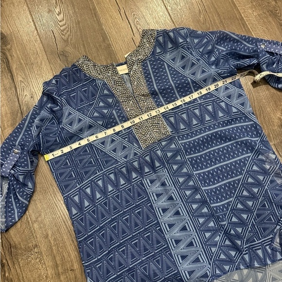 Chicos Women's Blue Embellished Tunic Top Size 2 L Artsy Boho Swim Cover Cruise - Picture 6 of 11